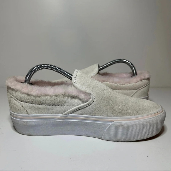 Vans classic faux fur slip on platform shoes loght pink white womens size 6 - Picture 4 of 9